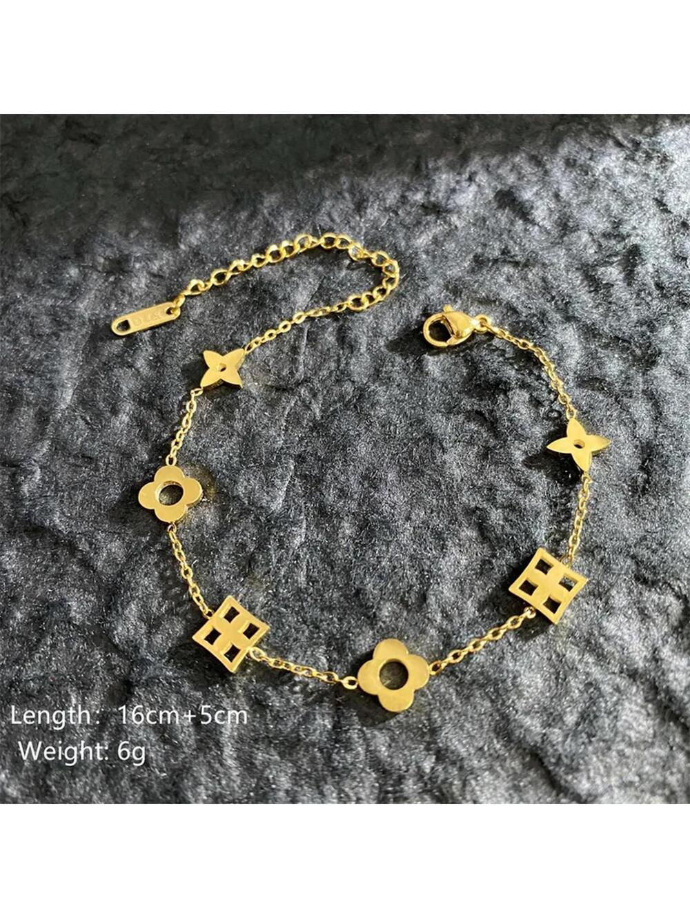 Geometric flower and square - Bracelet - Gold - 6.5 - 8"